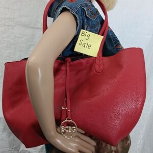 BCBG Red Pebbled Leather Tote Bag